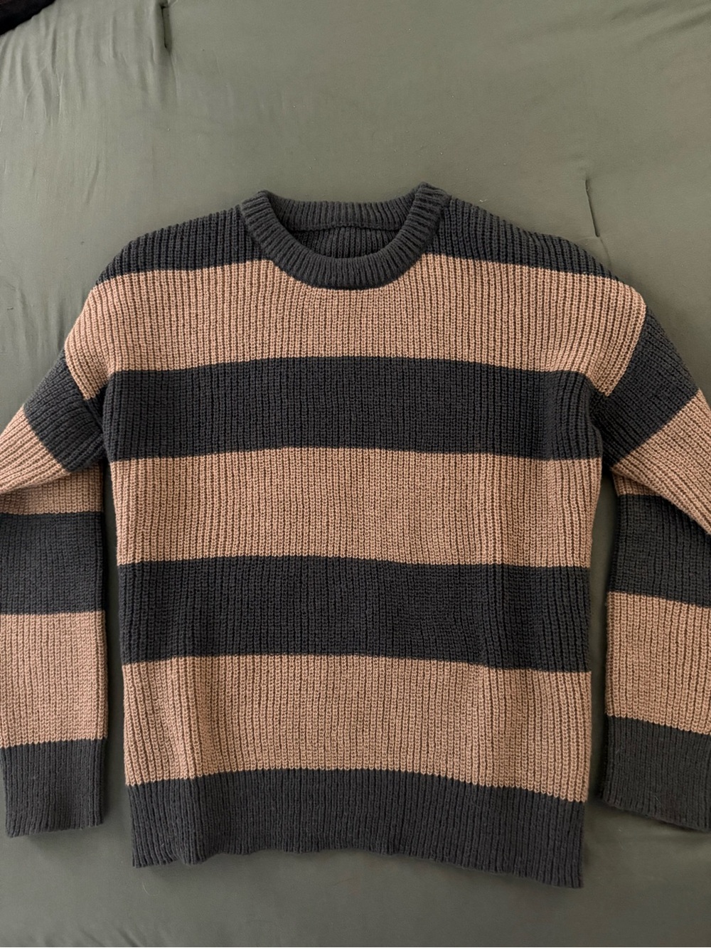 Tan & Charcoal Striped Chunky Knit Sweater Size L - NWOT Never Worn